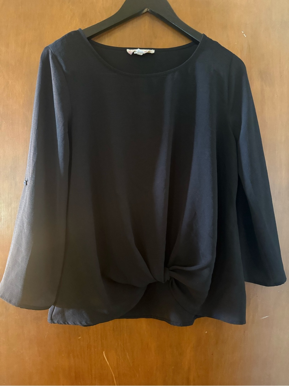 Hippie Rose Black Knot-Front Long Sleeve Top